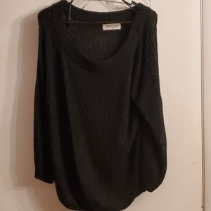 Waffle Knit Black wide neck sweater